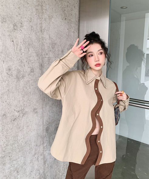 Wave Line Contrast Shirt